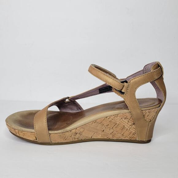 TEVA Capri Wedge Leather Strappy Cork Open Toe Sandals Pearlized Tan sz 7.5 - Picture 5 of 11
